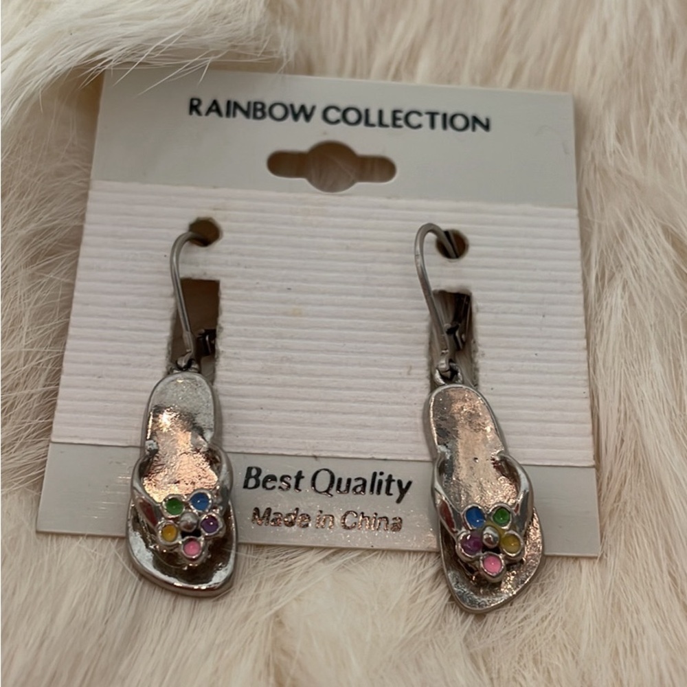 Silver Tone Flip Flop Earrings. Y2K